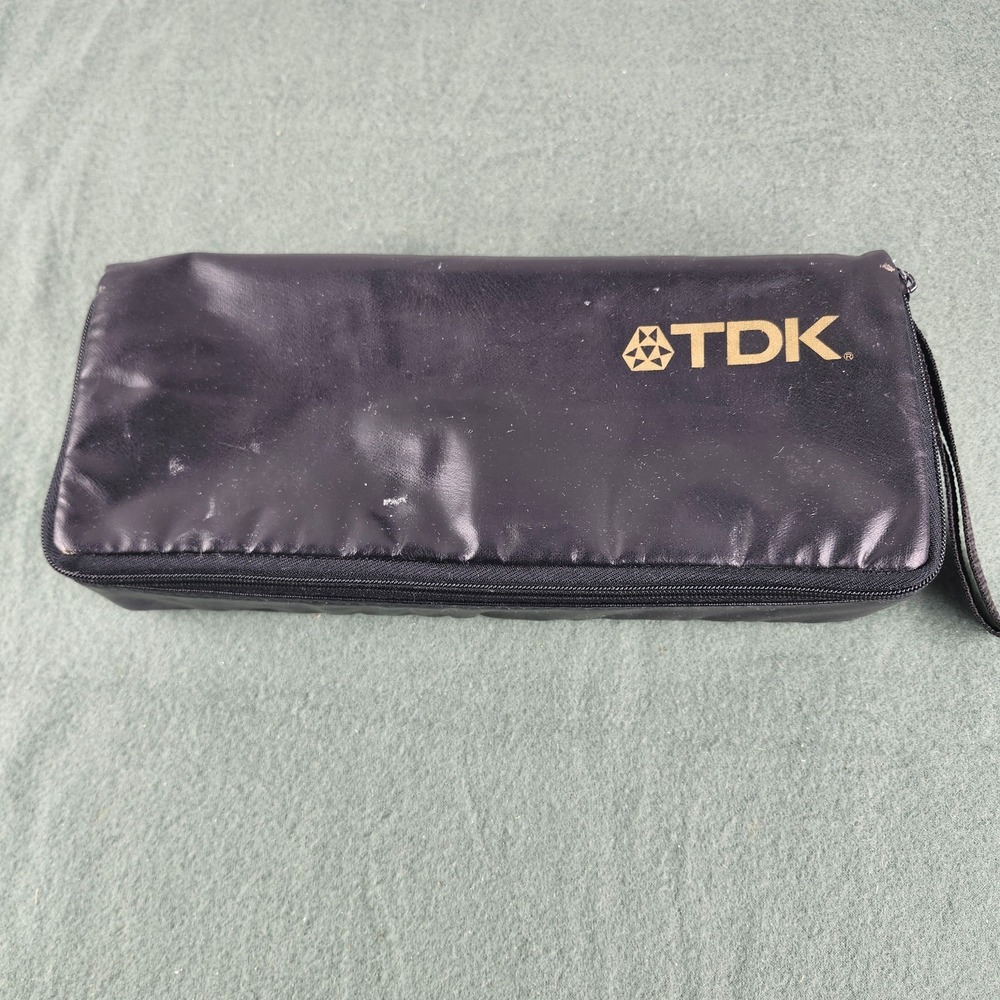 TDK Vintage Cassette Tape Storage Case Black Vinyl Zippered 15‎ Capacity Holder
